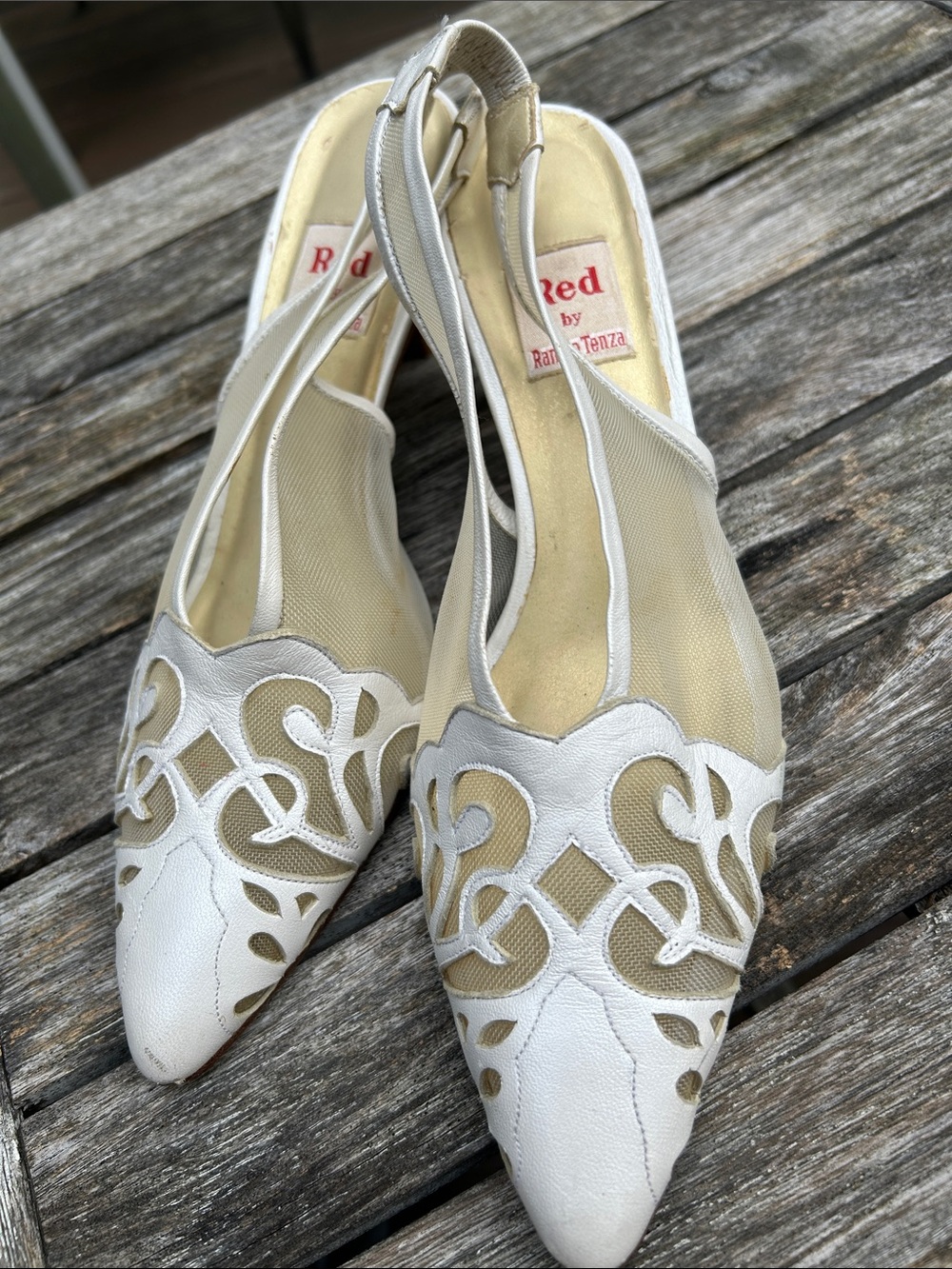 VIntage White Slingback Pointed Toe Mules by Red